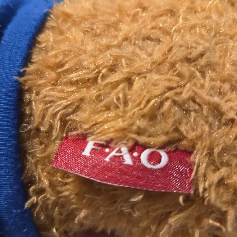 FAO Schwarz Super Hero Teddy Bear Brown Blue Shirt Plush Toys R Us Stuffed 11